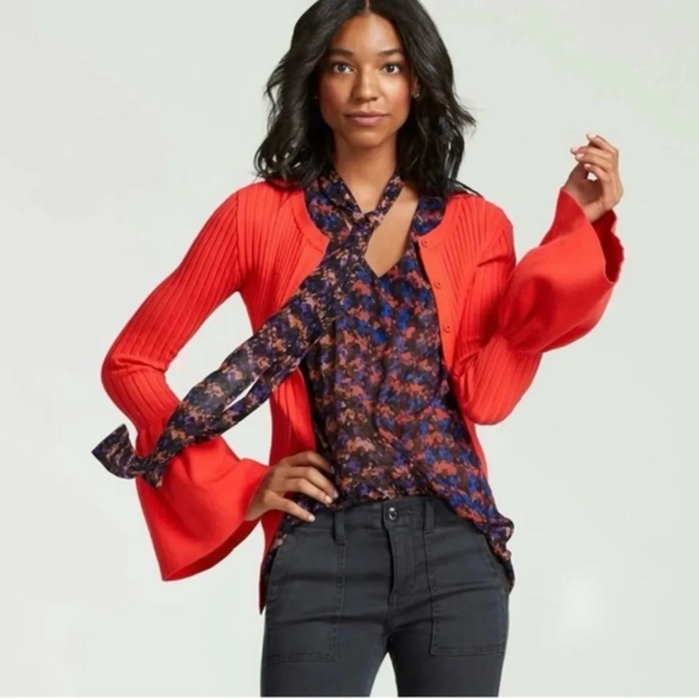 cabi Vibrant Red Bell Sleeve Cardigan